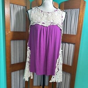 Entro Asymmetrical Cream and Purple Embellished Blouse